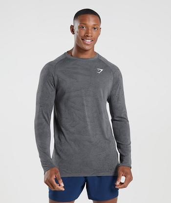 Gymshark Geo Seamless Long Sleeve Herr Grå Svarta | SE 3691DFM